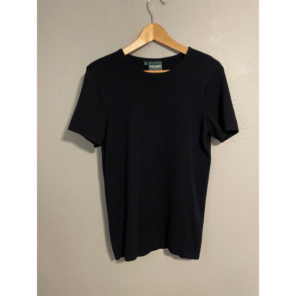 Vintage Geiger Collections Womens Top EU 38 US 8 Navy Knit Short Sleeve Normcore